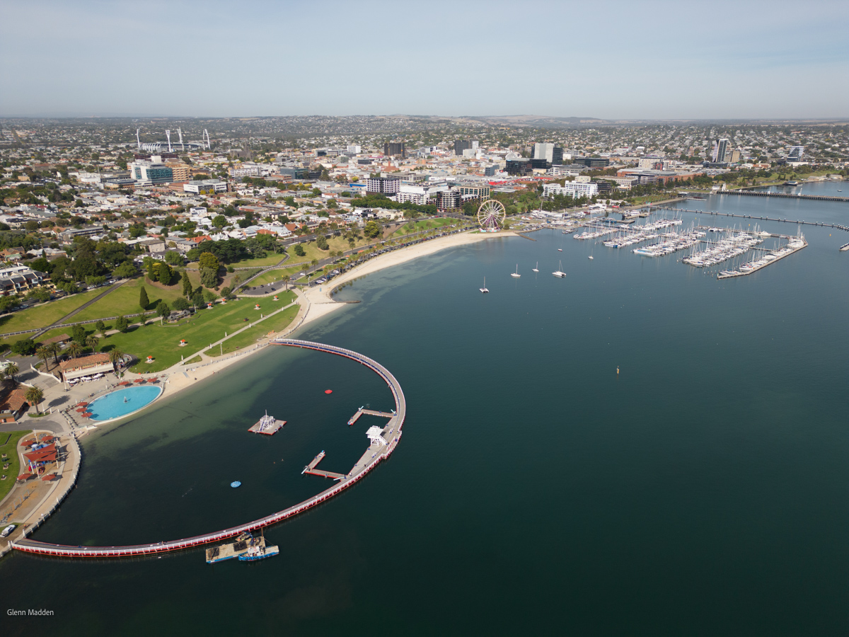 Geelong waterfront, aerial view from the Promenade